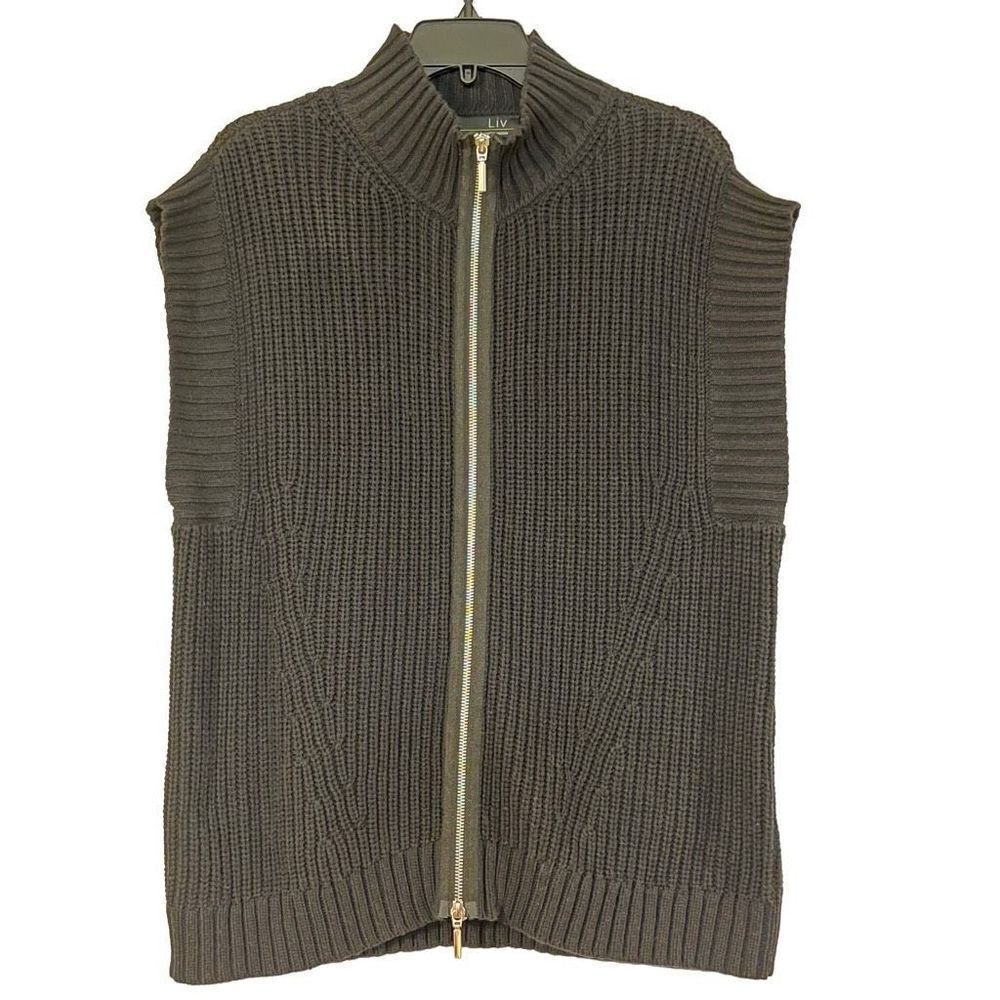 Liv By Habitat Drop Shoulder Knit Ribbed Zip Sweater Vest Small